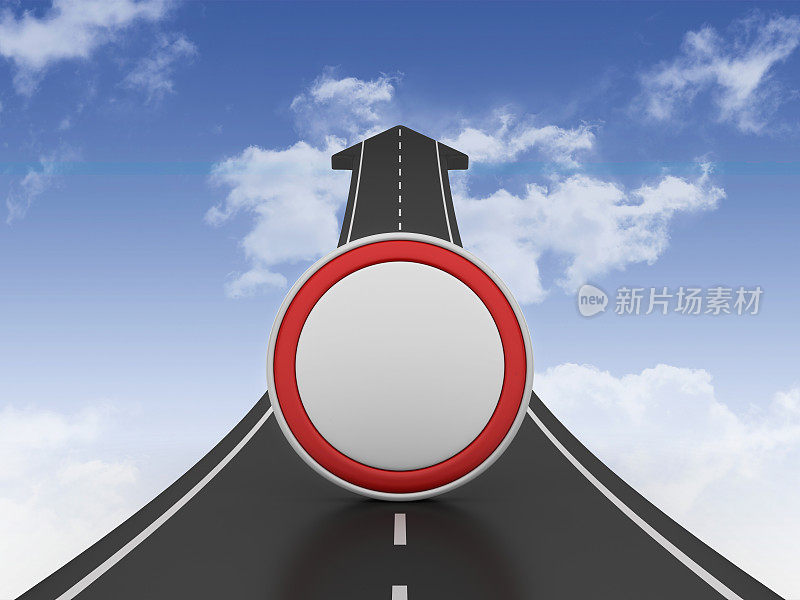 道路箭头与空道路标志- 3D渲染